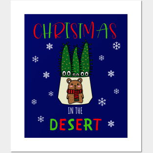 Christmas In The Desert - Eves Pin Cacti In Christmas Bear Pot Posters and Art